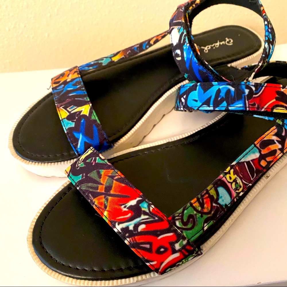 Qupid Graffiti Platform Sandals